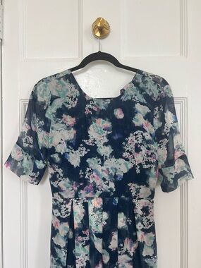 BCBGeneration Navy Floral Pleated Dress
